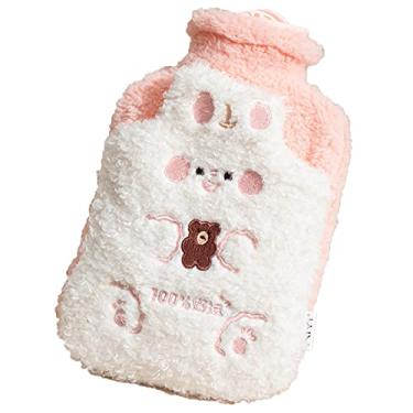 Imagem de Garrafa de água quente com capa de pelúcia macia bolsa de água quente para compressas quentes e frias, aquecedor de pés de mão, ideal para cólicas menstruais, alívio da dor no pescoço e ombro, 13.500 ml