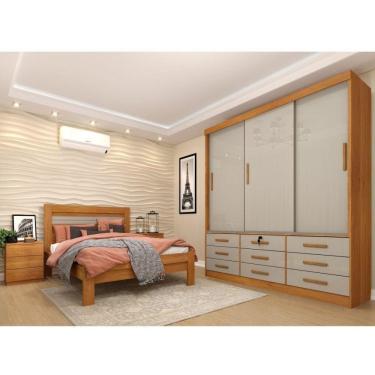 Imagem de Quarto Completo Guarda Roupa 3 Portas Cama Casal e Mesa de Cabeceira Chicago Tcil Móvei...