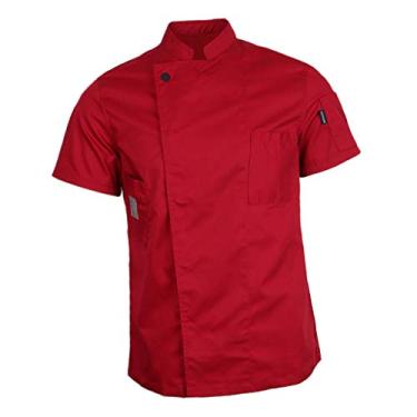 Imagem de VAKUUM Casaco de verão manga curta chef casaco food service cozinheiro trabalho uniforme - azul, 3GG, Vermelho, 3X-Large