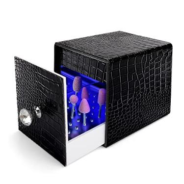 Imagem de Suporte de brocas de unhas, caixa de luz UV azul para moagem de cabeças suporte à prova de poeira expositor acrílico 48 furos organizadores de salão de unhas ferramentas de manicure com carregamento USB, preto (não inclui brocas)