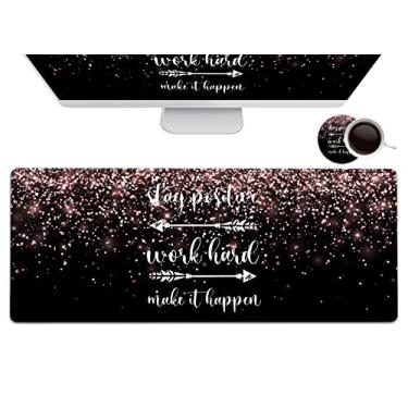 Imagem de Mouse pad para jogos, mousepads grandes estendidos (80 x 30 cm), protetor de mesa para laptop com bordas costuradas, tapete de mesa de escritório, almofada de escrita, ouro rosa, citações