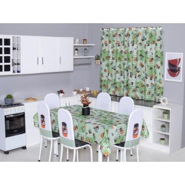 Imagem de Kit 8 Capas de Cadeira + Toalha de Mesa + Cortina Sala de Jantar Cozin
