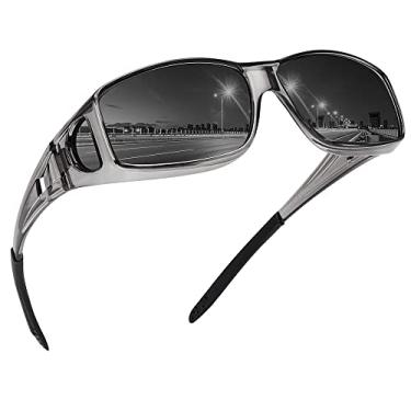 Imagem de MEETSUN Óculos de sol Fit Over para homens e mulheres, óculos de sol polarizados com proteção UV400, (Z1) Armação cinza transparente - lente cinza, standard