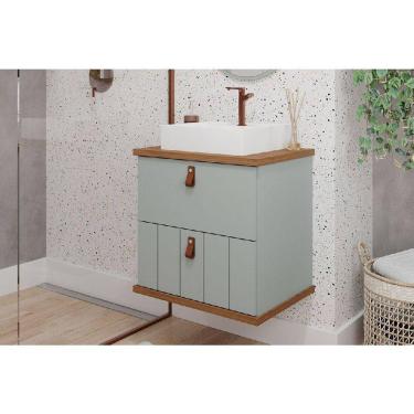 Imagem de Bancada de Banheiro Balcão Milano 1 Porta e 1 Gaveta c/ Cuba 60cm Pistache/Freijo - MGM