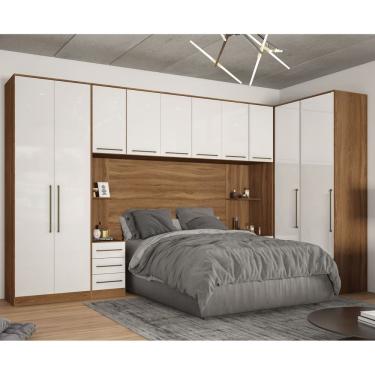 Imagem de Guarda Roupa Dormitório Modulado Irlanda Casal/Queen Canto - Amêndola Touch e Branco - Roupeiro Demobile C4