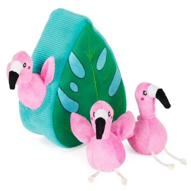 Imagem de Pelúcia Zippypaws Burrow Brinquedo Com Apito Flamingos em Monstera Para Cães E Gatos