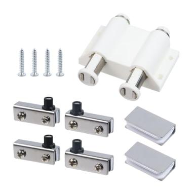 Imagem de Antrader Dobradiça de pivô de porta de vidro de aço inoxidável, fechamentos magnéticos de cabeça dupla, ABS com braçadeira para porta de vidro de 3 a 6 mm (tom prateado)