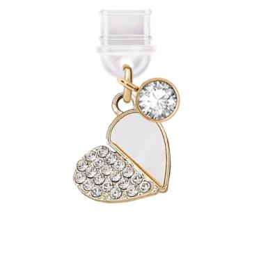 Imagem de ELISE & FONDA TP576 Tipo-C porta de carregamento antipoeira pequeno cristal amor coração charme celular para iPhone 15/16/Samsung/OnePlus/Xiaomi/oppo telefones Android (branco), approx.1.6 cm (L) x