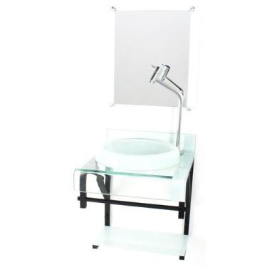 Imagem de Gabinete de vidro 40cm para banheiro curvado duplo pp cuba chapéu bran