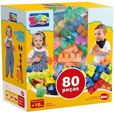 Imagem de Brinquedos Educativos para Crianças e Pré-Escolares, Conjunto de Blocos de Construção, Blocos de Montar Infantil Educativo, Blocolândia DISMAT (80 Peças)