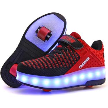 Imagem de Ylllu Tênis infantil de patins LED com luz de roda única para meninas, meninos e crianças, A99-vermelho, 1 Little Kid