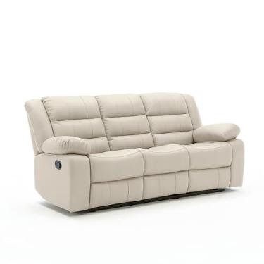 Imagem de Sofá Reclinável Sala de Cinema 3 Lugares Hollywood Manual Massagem Aquecimento Porta Copos PU Bege G94 - Gran Belo
