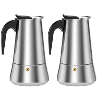 Imagem de Máquina de café expresso de 450 ml, economia de tempo, aço inoxidável, moka, fogão, cafeteira, ergonômica, clássica, para uso doméstico (prata, 450 ml)