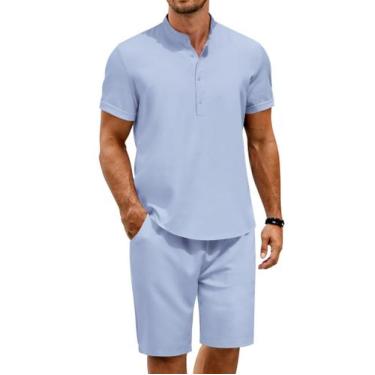 Imagem de Conjuntos curtos de calças de linho de 2 peças para homens COOFANDY Li