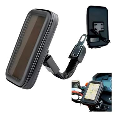 Imagem de Suporte para Celular com Carregador, Ajuste 360°, Base para Guidão de Moto e Bicicleta, Case Protetor à Prova D'água, Entrada 12-24V