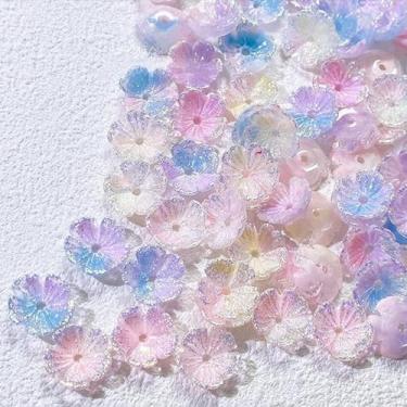 Imagem de 50 contas de flor gradiente de 5 pétalas para fazer joias, contas de flores coloridas para pulseiras, kit de contas de flores de acrílico de 9,6 mm, contas espaçadoras florais bonitas estéticas para
