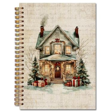 Imagem de Exqcom Caderno espiral para casa de Natal, diário retrô de casa de campo de férias de inverno para mulheres, presentes de escritório de Natal capa dura diário de escritório material escolar, 14 x 21