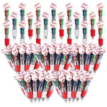 Imagem de LiYiQ Caneta multicolorida de futebol em um desenho animado fofa, divertida, 4 em 1, canetas esferográficas kawaii, em formato de futebol, legais para crianças, presentes divertidos (beisebol, 100)