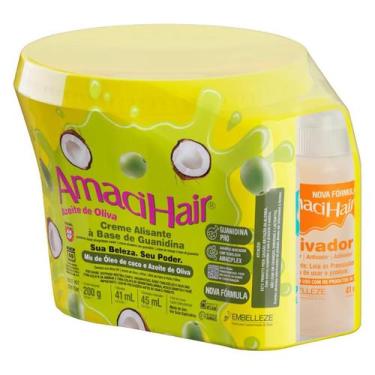 Imagem de Creme Relaxante Amacihair Azeite De Oliva 220g+Ativador Baldinho Embel