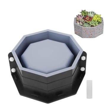 Imagem de Moldes de silicone para vasos de flores de concreto, molde grande de vaso octogonal, recipientes DIY para decoração de bonsai suculentos, moldes de argila caseiros