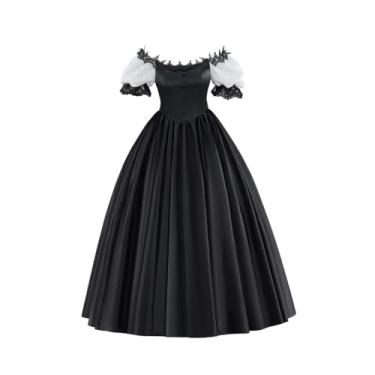 Imagem de CosplayDiy Vestido feminino rococó com manga de renda, vestido vitoriano, histórico, fantasia da Guerra Civil, Preto, G