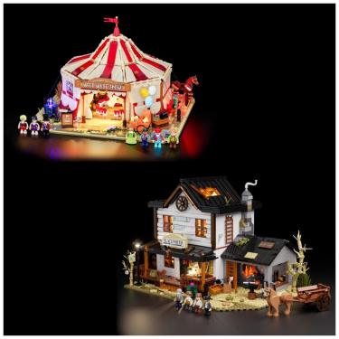 Imagem de Lumibricks Travelling Circus 1962 peças + Old West Blacksmith 2042 peças cenário Velho Oeste com forja e circo iluminados