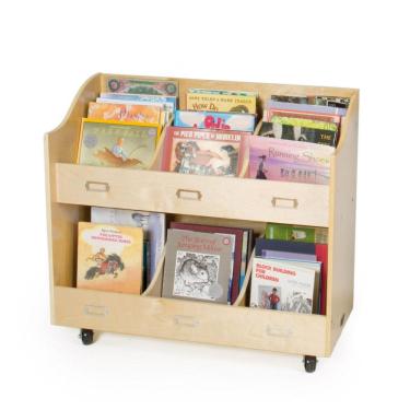 Imagem de Carrinho organizador de livros Guidecraft Mobile Book Organizer Natural em madeira bétula com rodízios e 3 prateleiras