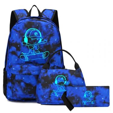 Imagem de Pawsky Mochila Escolar Leve com Porta USB, Antifurto e Acessórios - Azul Skateboard