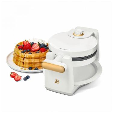 Imagem de Máquina de waffle belga giratória Beautiful branca white icing 1000W chapas antiaderentes 7 níveis de dourado 19451, 110V