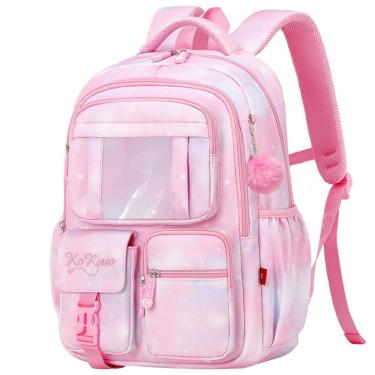 Imagem de Mochila escolar infantil SPORTBANG kawaii 3 peças, grande capacidade, com estojo transparente e chaveiro de pompom, rosa