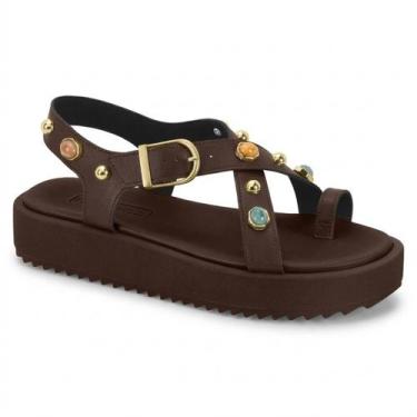 Imagem de Sandália Feminina Moleca Casual Papete Detalhe em Pedrarias Flatform T