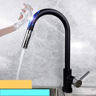 Imagem de Torneira misturadora de cozinha de toque frio quente em casa branca pull out torneiras de mistura de cozinha de toque sensível inteligente torneiras de pia de cozinha, toque, cromo preto