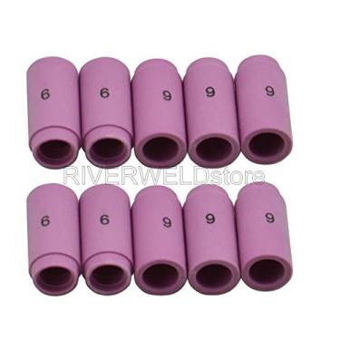 Imagem de RIVERWELD TIG Bocal de alumina copos de cerâmica para PTA SR DB WP 9 20 25 TIG acessórios de tocha de soldagem (#6 13N10 3/8" orifício 10 pacote)