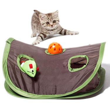 Imagem de BUYTER Brinquedos para gatos | Túneis de brinquedo para gatos em ambientes internos | Barraca dobrável para gatos com túnel de 9 buracos, brinquedo interativo com bolas, brinquedos de rato para gatos