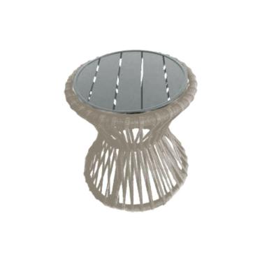 Imagem de Mesa De Centro Sol Em Corda Náutica E Base Em Alumínio Cinza 50cm Areia - Cor: Bege