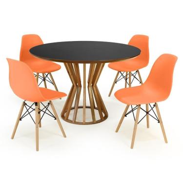 Imagem de Conjunto Mesa de Jantar Redonda Cecília Amadeirada Preta 120cm com 4 Cadeiras Eames Eiffel - Laranja