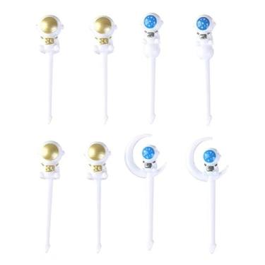 Imagem de Mini Garfinhos Palitinhos Infantil Crianças para Petiscos, Lanches e Lancheiras Para Frutas. FORMATO: ASTRONAUTAS - 08pç