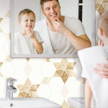 Imagem de Papel de Parade Para Lavabo Geométrico Estrelado Bege Claro - Imperio Coleção Trinity - 190401