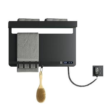 Imagem de Toalheiro elétrico de banheiro display LED inteligente trilhos de secagem de aquecimento à prova d'água termostato temporizador aquecedores de toalhas de parede, preto, 60 * 40 * 20 cm