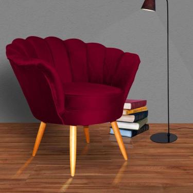 Imagem de Poltrona Decorativa Estofada Para Quarto Closet Pétala Veludo Vermelho - LM DECOR