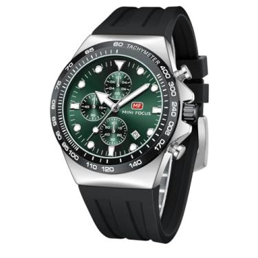 Imagem de MINI Focus Relógio de pulso masculino casual para negócios (cronógrafo/à prova d'água/luminoso/calendário), pulseira de silicone, relógios modernos para homens.., Preto, verde, Esportivo