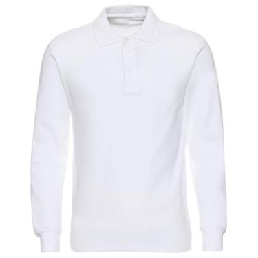 Imagem de NeedBo Camisa polo masculina de manga comprida casual lisa, Branco, G