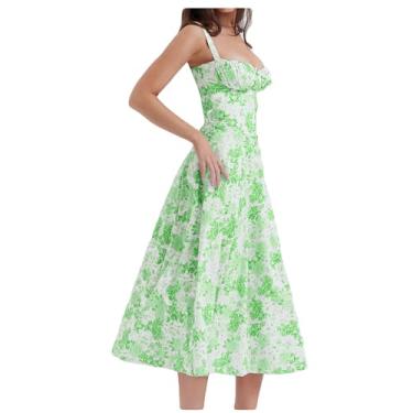 Imagem de Bestgift Vestido frente única feminino longo curto floral, Branco verde claro - A, GG