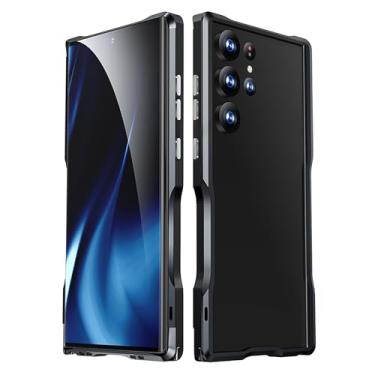 Imagem de POCHY Capa leve para Samsung Galaxy S23 Ultra, capa protetora minimalista de metal de alumínio à prova de choque à prova de quedas, preta