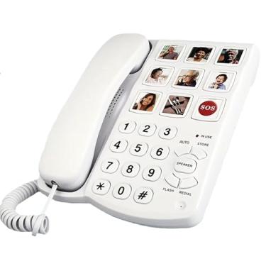 Imagem de Sentno Telefone Fixo Básico Simples com Fio para Idosos, Branco, 9 Botões Grandes Ilustrados, Toque Extra Alto, Volume Ajustável, HD Mãos-Livres, Rediscagem do Último Número