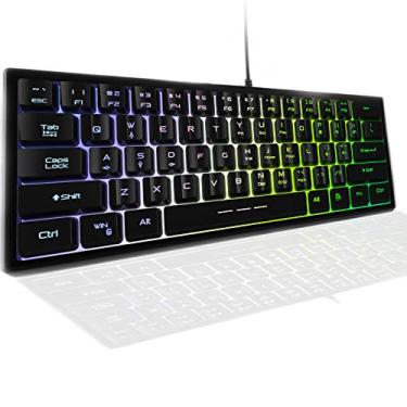 Imagem de Teclado para jogos, 61 teclas retroiluminadas 60% RGB LED arco-íris retroiluminado USB com fio, teclado mecânico para PC, Mac, PS5, PS4, Xbox Gamer, Typist, viagens.