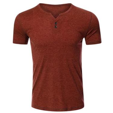 Imagem de Camiseta masculina de manga curta de cor sólida para homens, Vermelho tijolo, GG