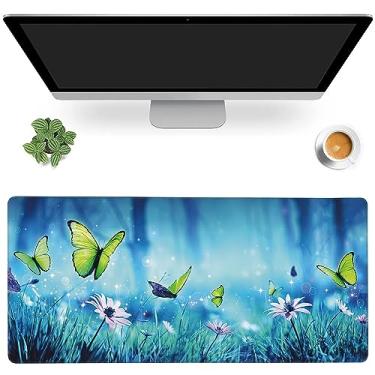 Imagem de MIOAOSRT Tapete de mesa, Butterflies in Mystic Forest Large Gaming Mouse Pad com bordas costuradas, mouse pad de computador antiderrapante para mesa, teclado e mouse pad XXL estendido 89,9 x 40 cm