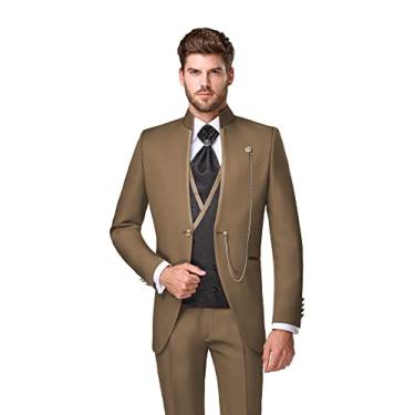 Imagem de Sxfashbrd Ternos masculinos slim fit conjunto de 3 peças dalily blazer jaqueta festa negócios smoking blazer jaquetas para casamento, Marrom, X-Large