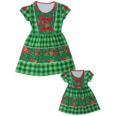 Imagem de Vestido Tal Mãe Tal Filha Temático Estampado Festa Junina Verde